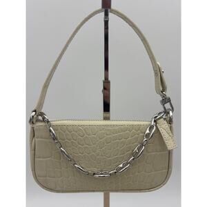 by FAR Mini Rachel Shoulder Bag Cream Crocodile Embossed Leather Chain Strap